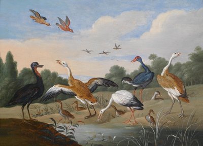 Reigers en eenden aan een rivier door Jan van Kessel the Elder